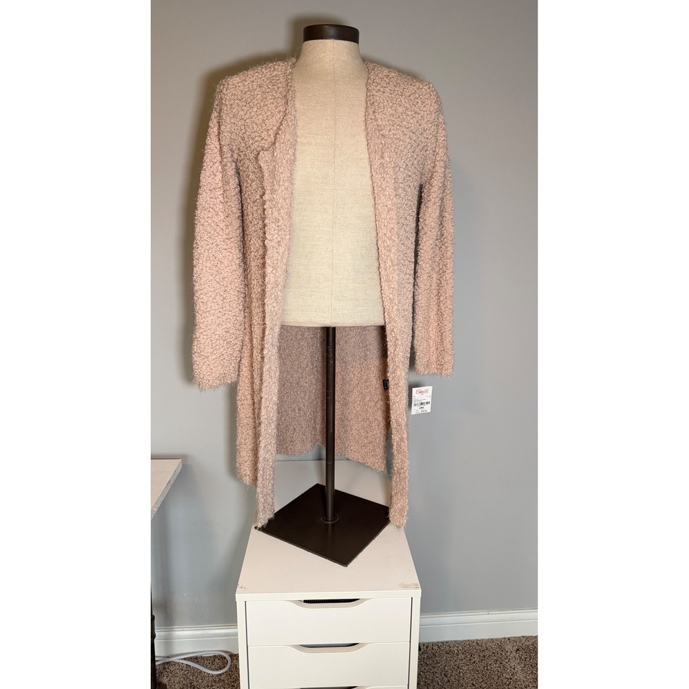 POL Womens Popcorn Knit Longline Cardigan Blush Pink Open Front Sweater UB37A L